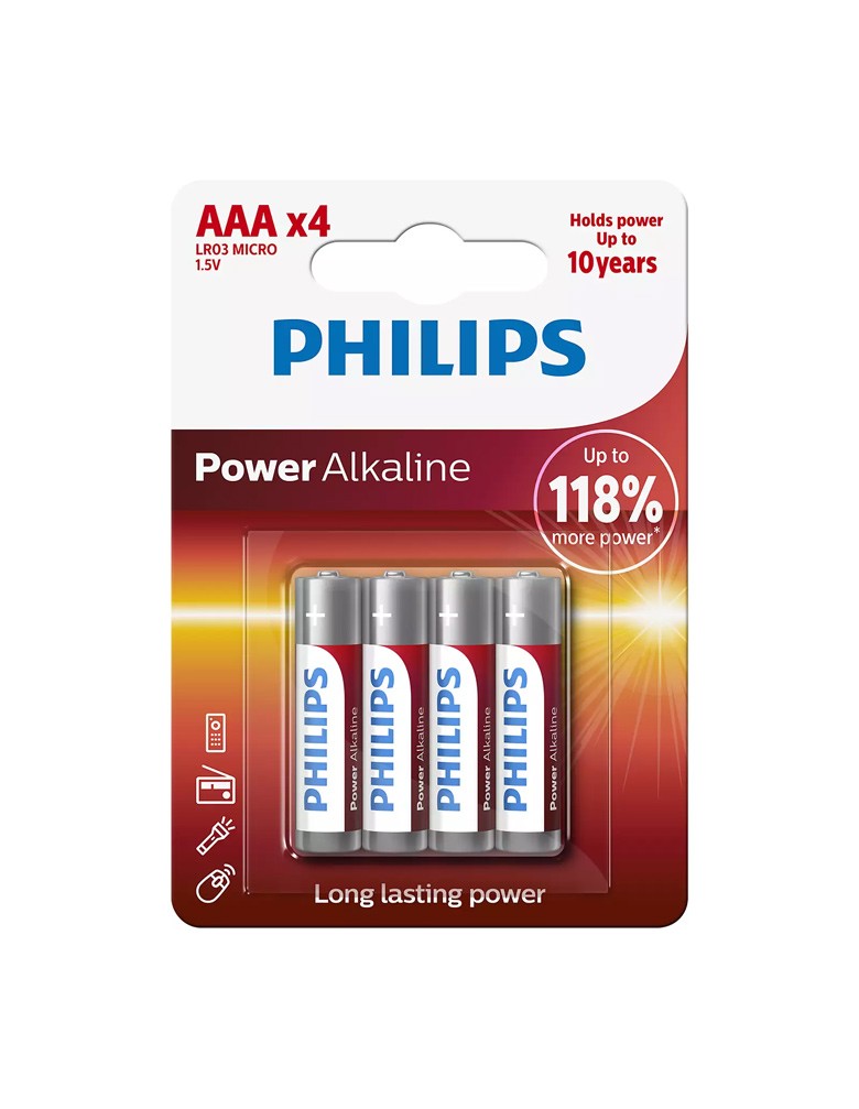 PHILIPS Power αλκαλικές μπαταρίες LR03P4B/5, AAA LR03 1.5V, 4τμχ