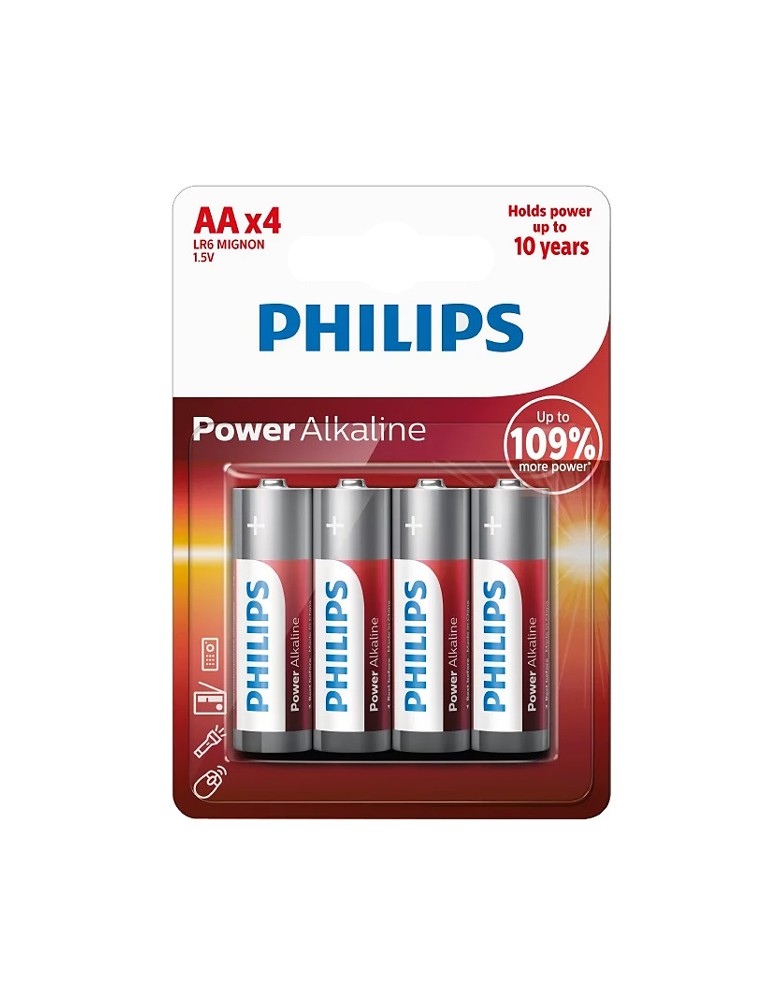 PHILIPS Power αλκαλικές μπαταρίες LR6P4B/10, AA LR6 1.5V, 4τμχ