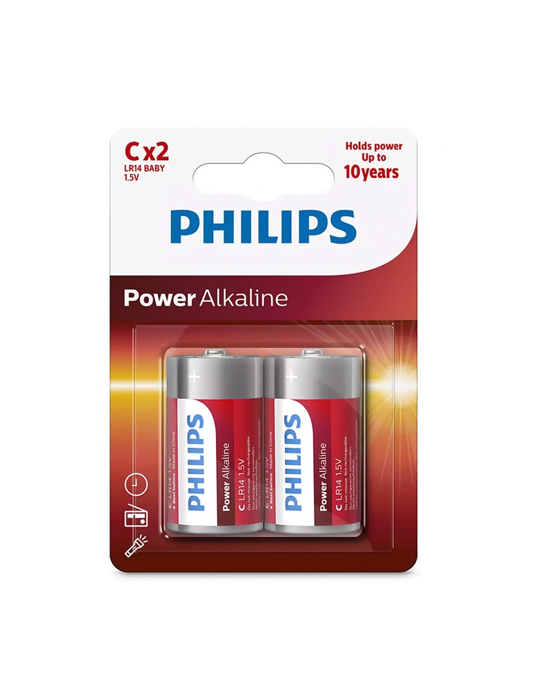 PHILIPS Power αλκαλικές μπαταρίες LR14P2B/05, Baby C LR14 1.5V, 2τμχ