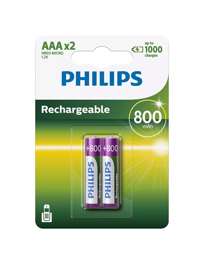 PHILIPS επαναφορτιζόμενη μπαταρία R03B2A80 800mAh, AAA HR03 Micro, 2τμχ