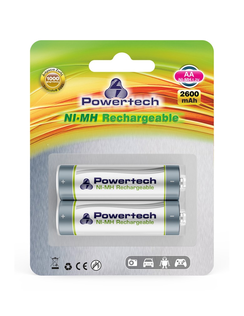 POWERTECH επαναφορτιζόμενη μπαταρία PT-351 2600mAh, AA R6, 2 τμχ