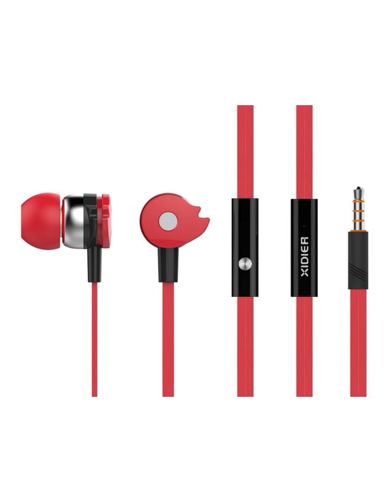 CELEBRAT earphones με μικρόφωνο D1, 3.5mm, Φ10mm, 1.2m flat, κόκκινα