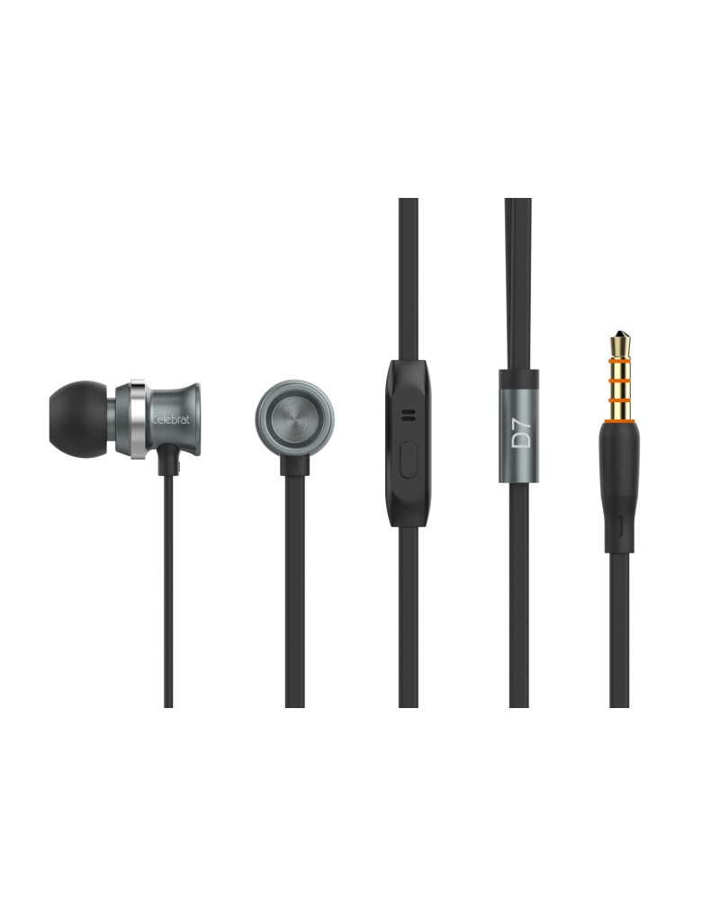 CELEBRAT earphones με μικρόφωνο D7, 3.5mm σύνδεση, Φ10mm, 1.2m, μαύρα