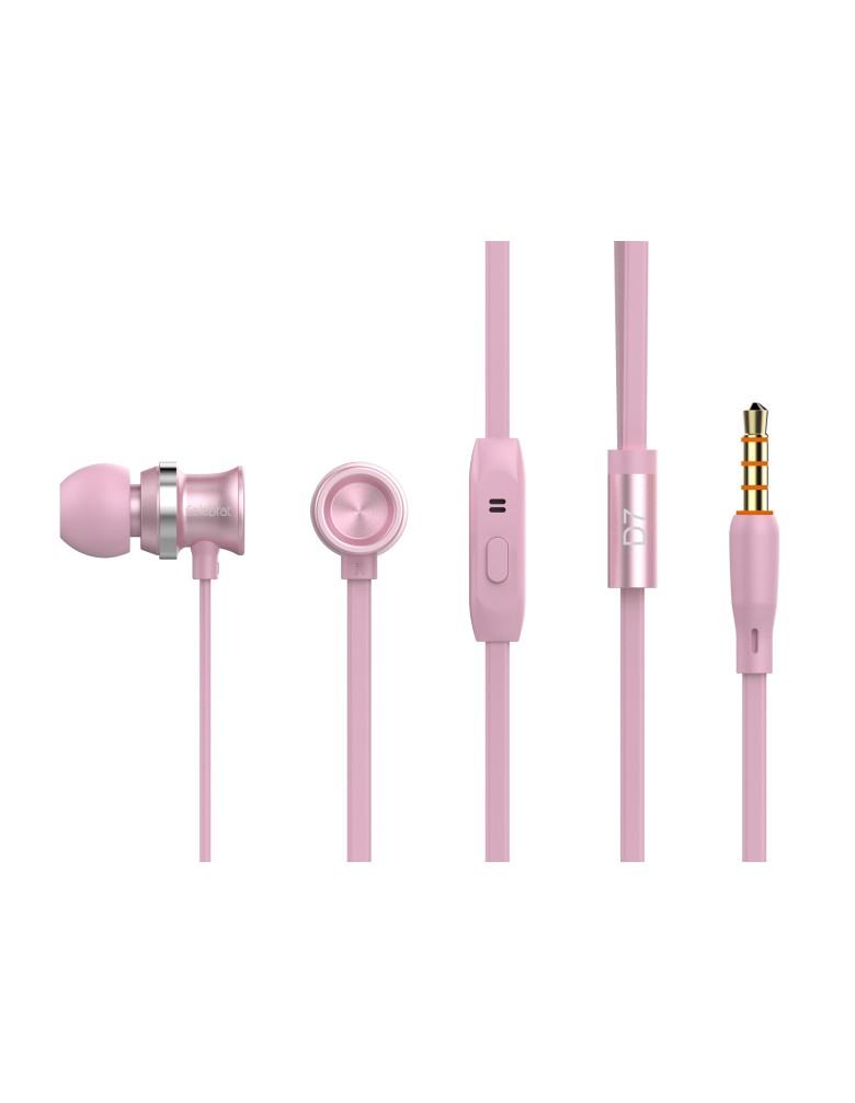 CELEBRAT earphones με μικρόφωνο D7, 3.5mm σύνδεση, Φ10mm, 1.2m, ροζ