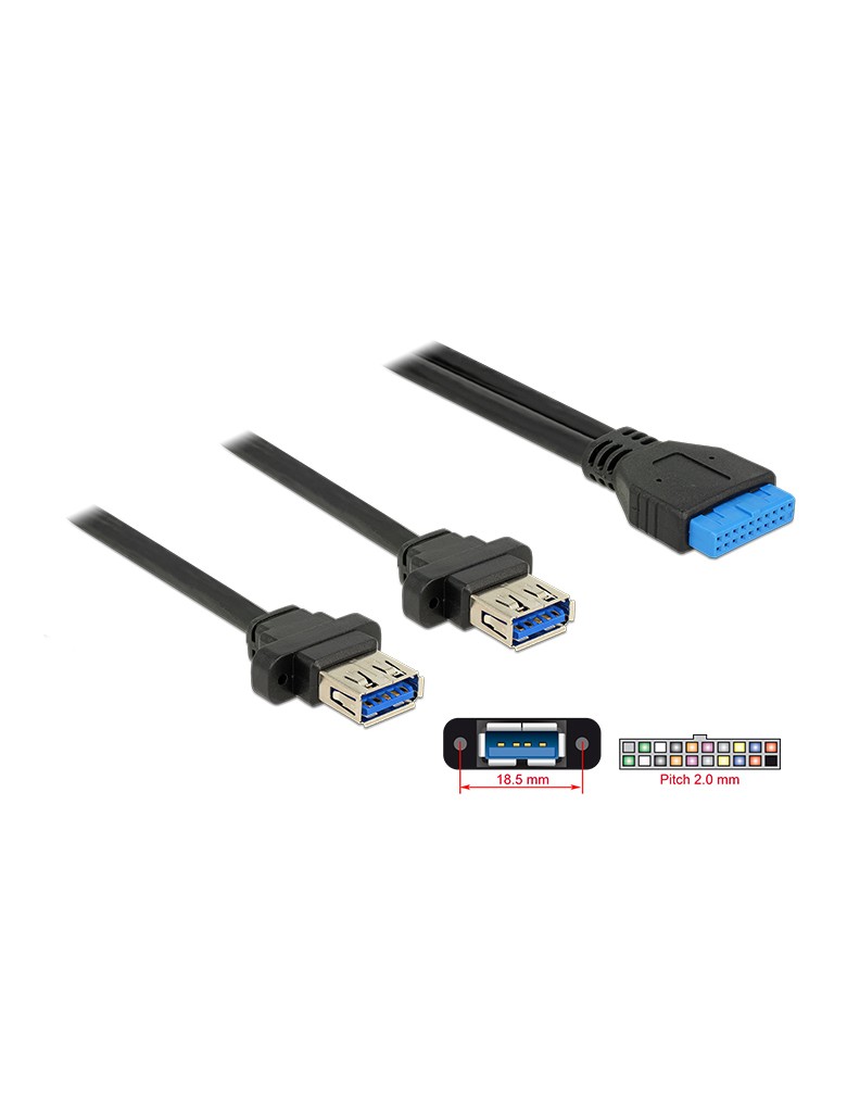 DELOCK καλώδιο USB 3.0 19 pin header (F) σε 2x USB 3.0 (F) 85244, 80cm