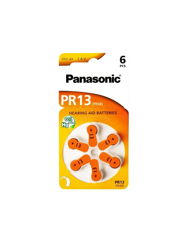 PANASONIC μπαταρίες ακουστικών βαρηκοΐας PR13, mercury free, 1.4V, 6τμχ