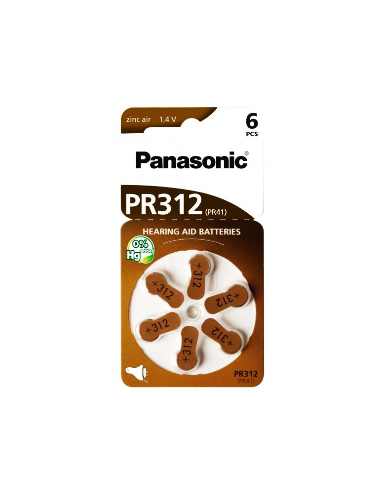 PANASONIC μπαταρίες ακουστικών βαρηκοΐας PR312, mercury free, 1.4V, 6τμχ