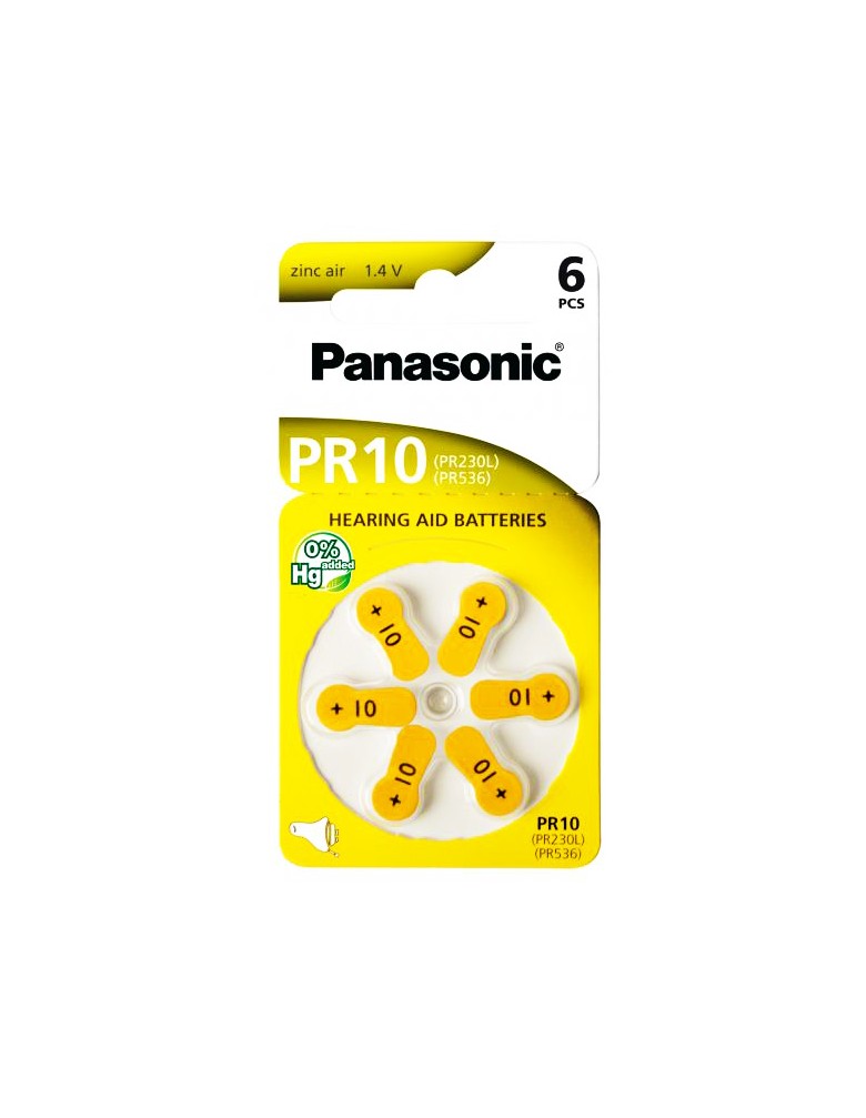 PANASONIC μπαταρίες ακουστικών βαρηκοΐας PR10, mercury free, 1.4V, 6τμχ