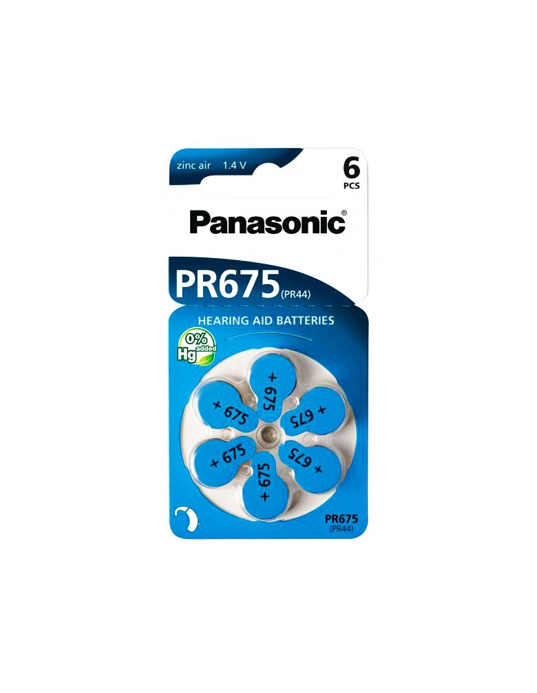 PANASONIC μπαταρίες ακουστικών βαρηκοΐας PR675, mercury free, 1.4V, 6τμχ