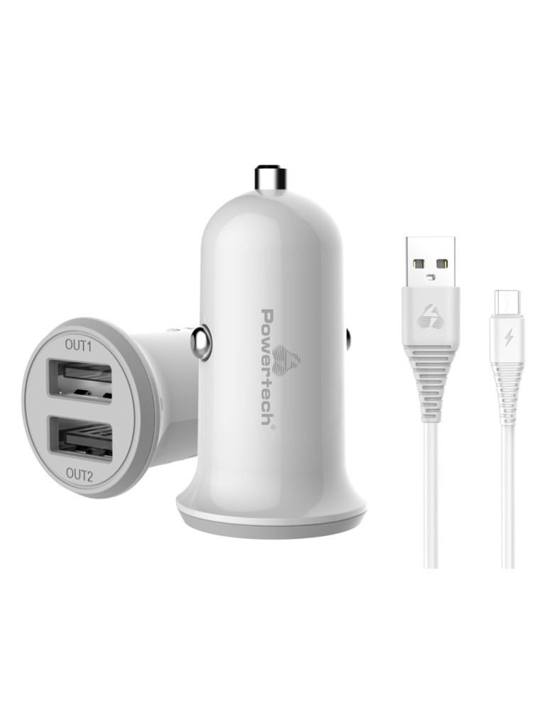 POWERTECH φορτιστής αυτοκινήτου PT-772, καλώδιο micro USB, 2x USB, 3.4A