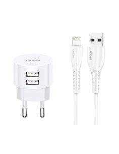 USAMS φορτιστής τοίχου T20 & καλώδιο Lightning, 2x USB,...