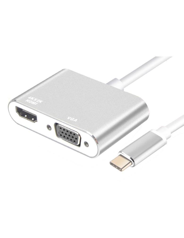 POWERTECH αντάπτορας USB-C σε HDMI & VGA PTH-041, 4K, ασημί