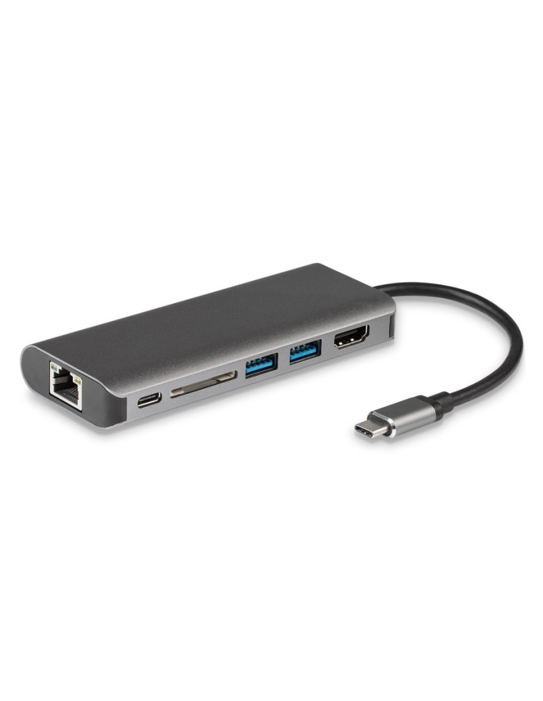 POWERTECH docking station PTH-043, 6 θυρών, USB-C, 100W PD, 4K, ασημί