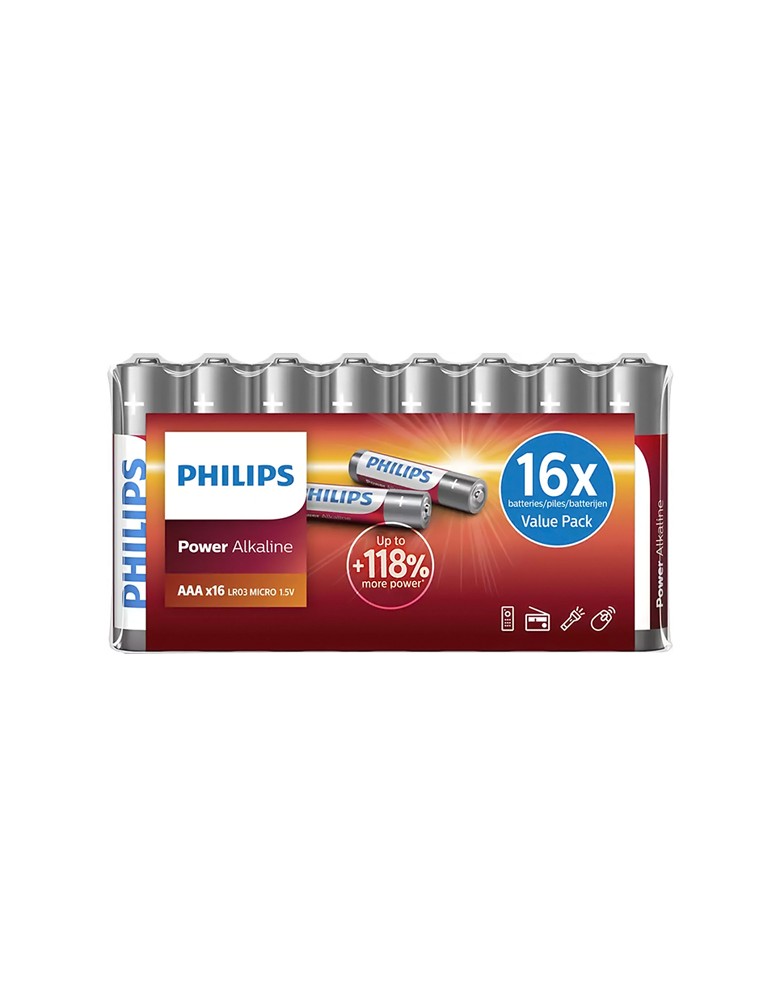 PHILIPS Power αλκαλικές μπαταρίες LR03P16F/10, AAA LR03 1.5V, 16τμχ