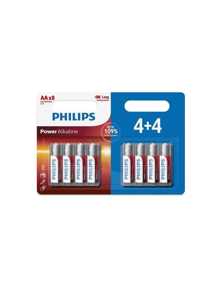 PHILIPS Power αλκαλικές μπαταρίες LR6P8BP/10, AA LR6 1.5V, 8τμχ