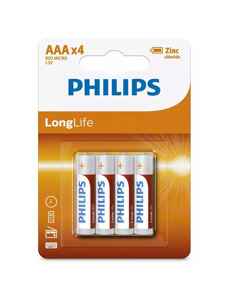 PHILIPS LongLife Zinc chloride μπαταρίες R03L4B/10 AAA R03 Micro, 4τμχ