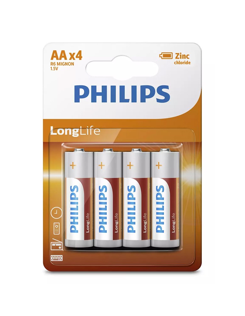 PHILIPS LongLife Zinc chloride μπαταρίες R6L4B/10 AA R6 Mignon, 4τμχ