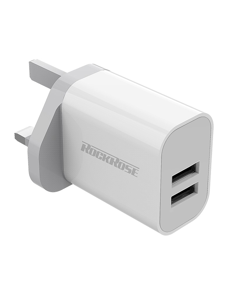 ROCKROSE φορτιστής τοίχου για πρίζα UK Casa A2, 2x USB, 2.4A 12W, λευκός