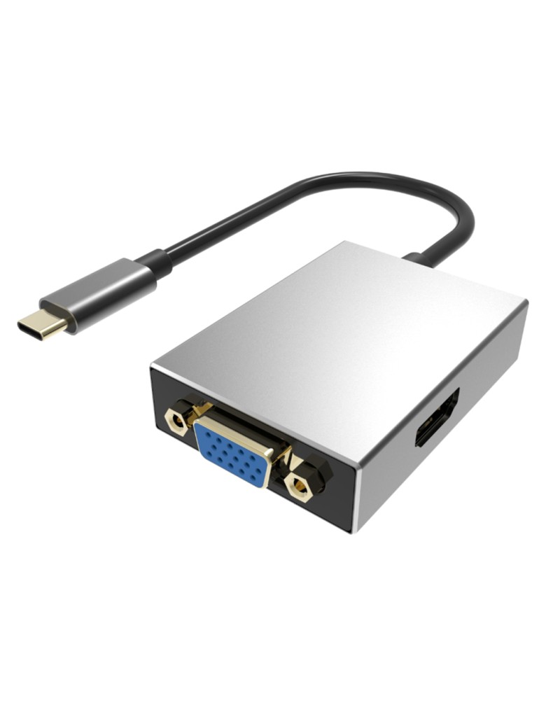 POWERTECH αντάπτορας USB-C σε HDMI/VGA/USB PTH-050, 4K, 5Gbps, γκρι