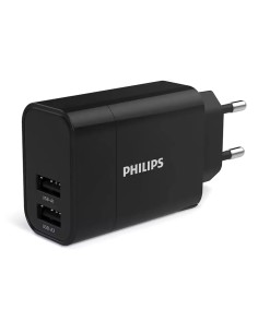 PHILIPS φορτιστής τοίχου DLP2620-12, 2x USB, 17W, μαύρος