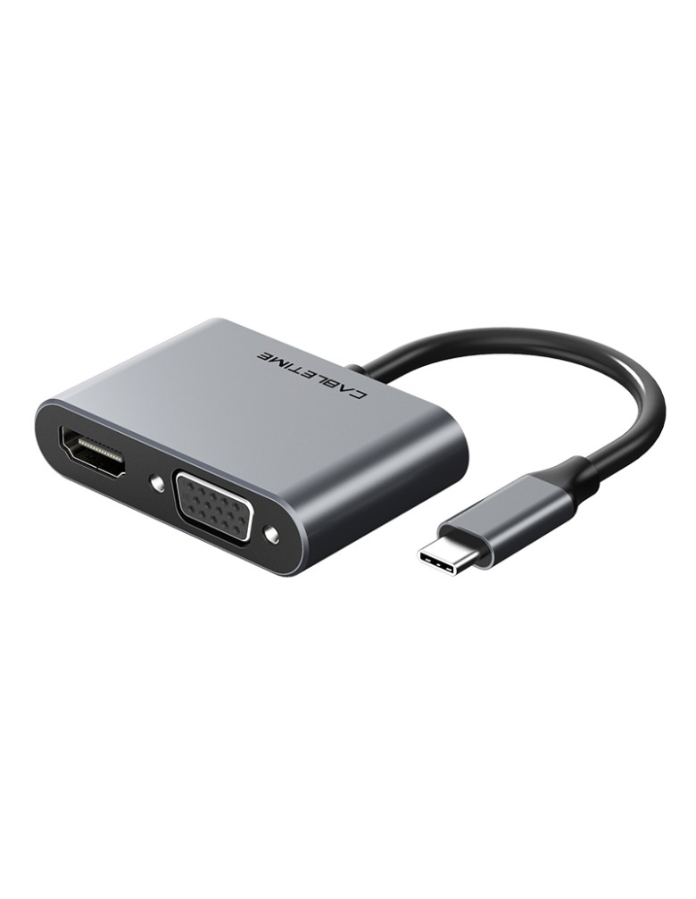 CABLETIME αντάπτορας USB-C σε HDMI & VGA CT-PU31, 4K/30Hz, ασημί