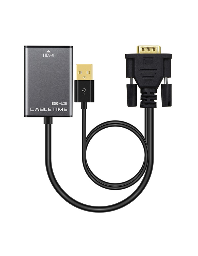 CABLETIME αντάπτορας HDMI σε VGA CT-VGAH με USB, 1080p, 0.15m, μαύρος