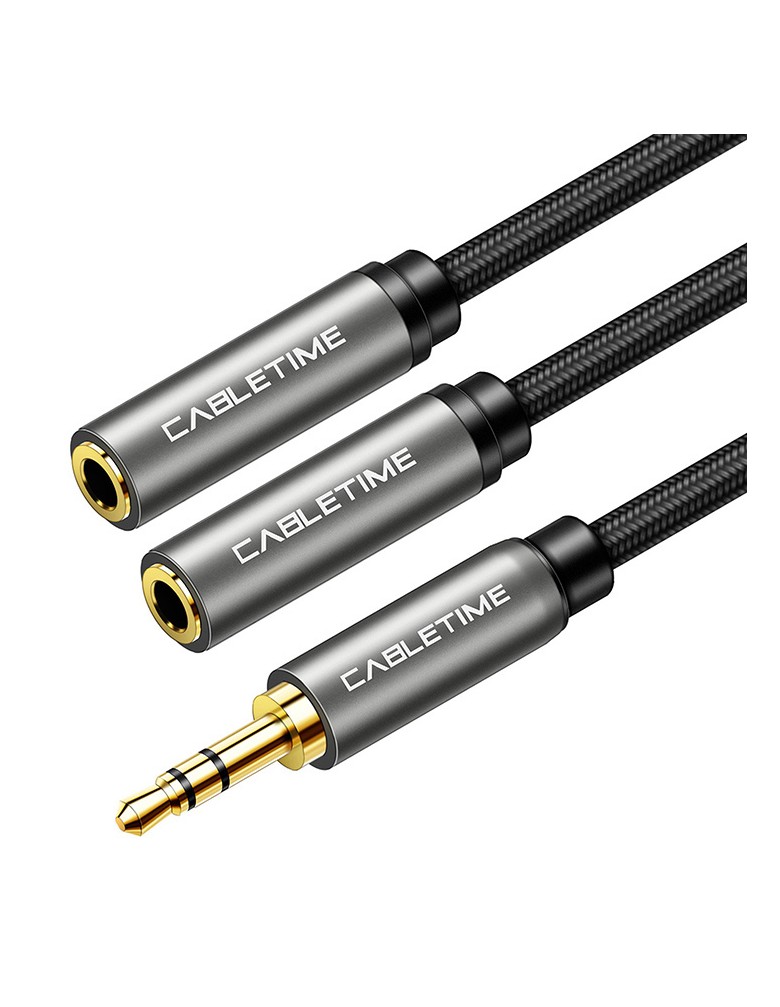 CABLETIME καλώδιο ήχου 3.5mm σε 2x 3.5mm CT-P12G, 3-pole, 20cm, μαύρο