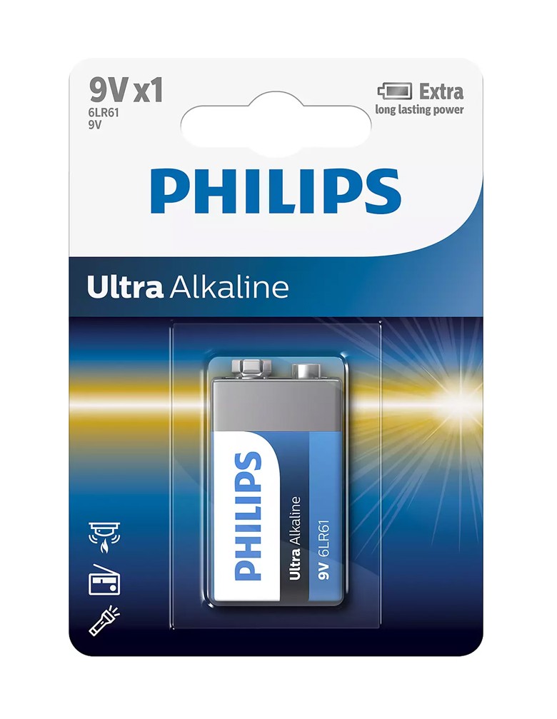 PHILIPS Ultra αλκαλική μπαταρία 6LR61E1B/10, 6LR61 9V, 1τμχ