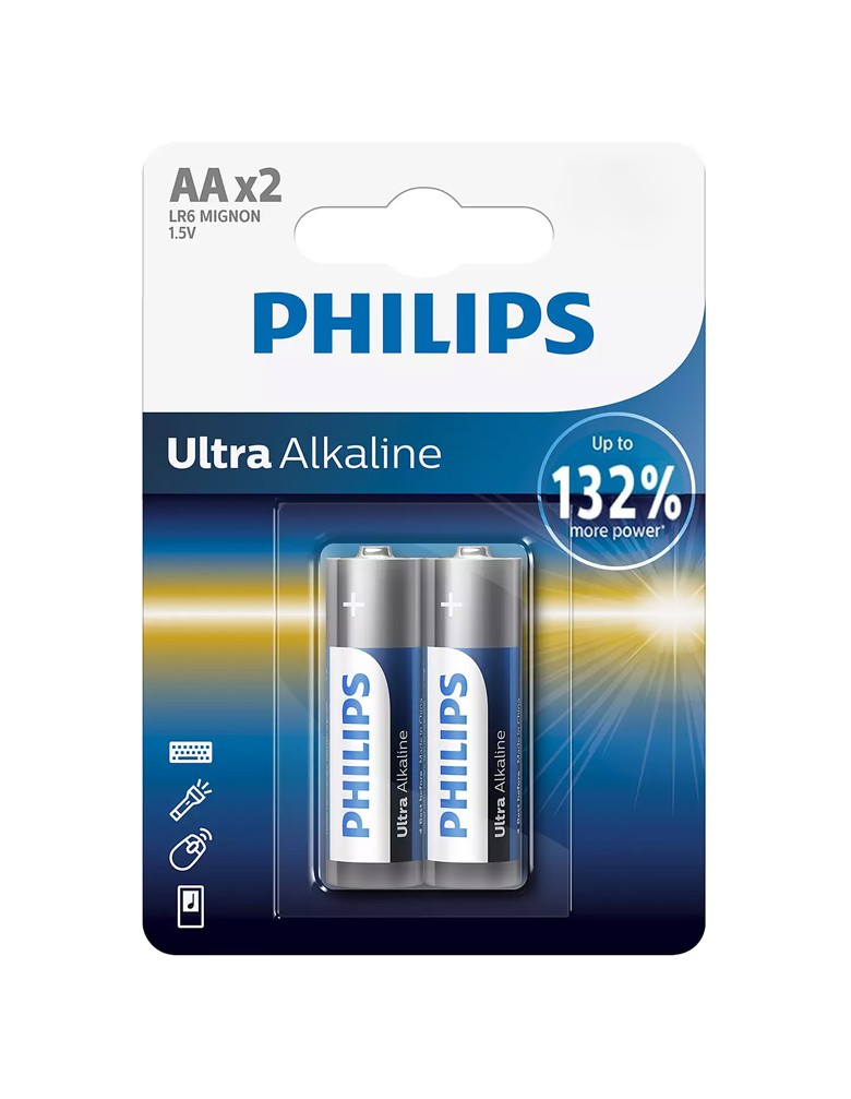 PHILIPS Ultra αλκαλικές μπαταρίες LR6E2B/10, AA LR6 1.5V, 2τμχ