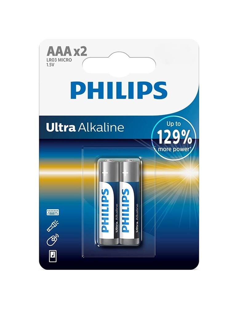 PHILIPS Ultra αλκαλικές μπαταρίες LR03E2B/10, AAA LR03 1.5V, 2τμχ