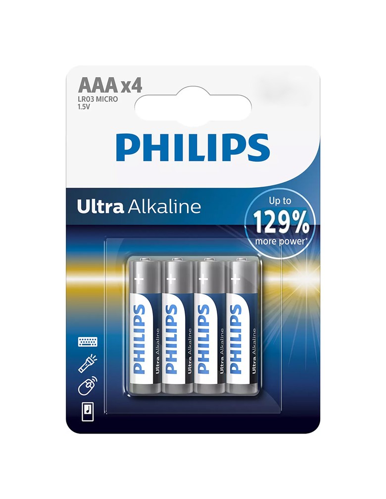 PHILIPS Ultra αλκαλικές μπαταρίες LR03E4B/10, AAA LR03 1.5V, 4τμχ