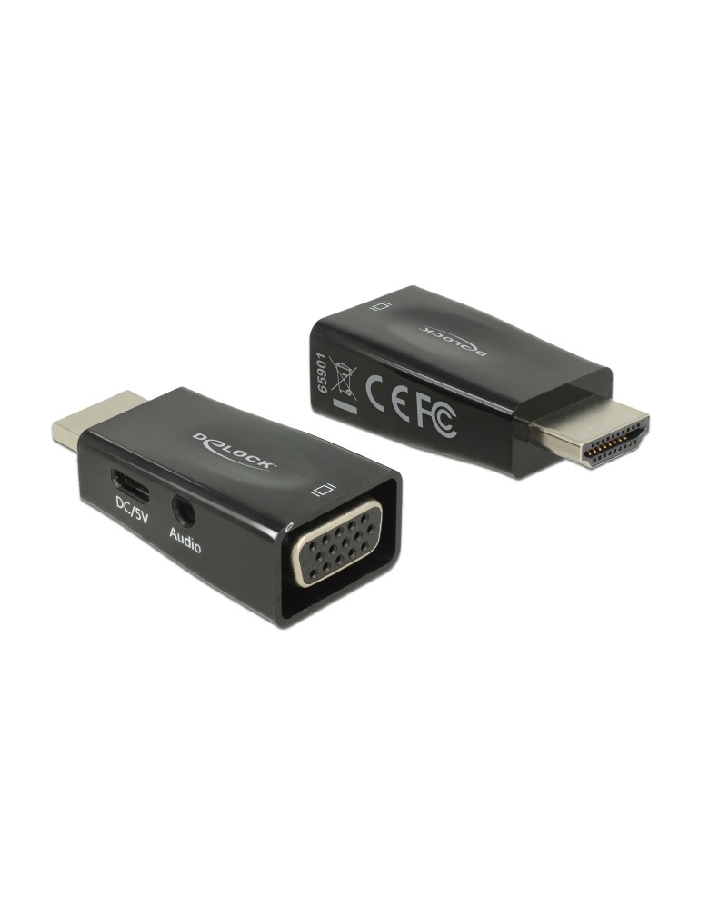 DELOCK αντάπτορας HDMI σε VGA 65901 με 3.5mm, 1080p/60Hz, μαύρος