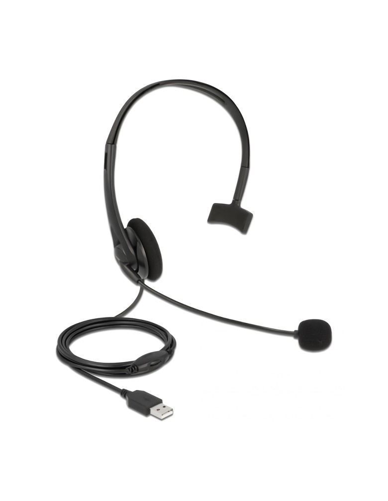 DELOCK headphones με μικρόφωνο 27177, mono, USB, volume control, μαύρα