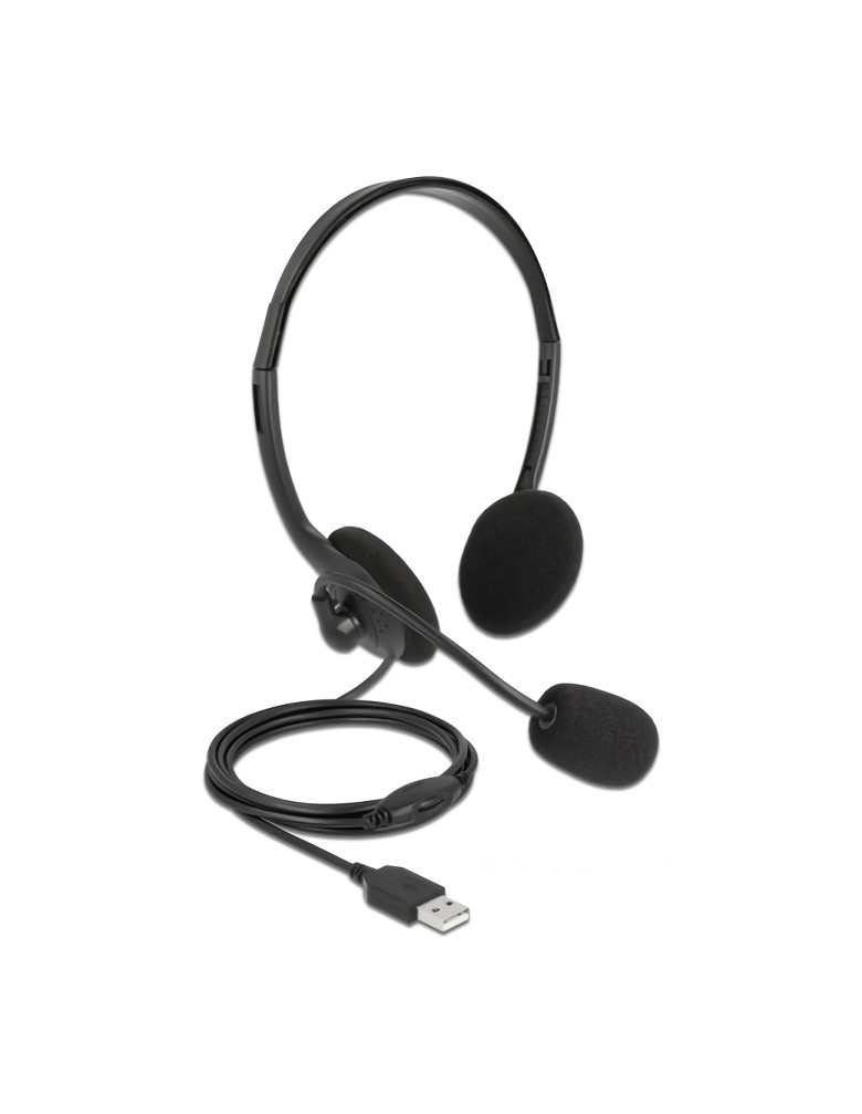 DELOCK headphones με μικρόφωνο 27178, stereo, USB, volume control, μαύρα