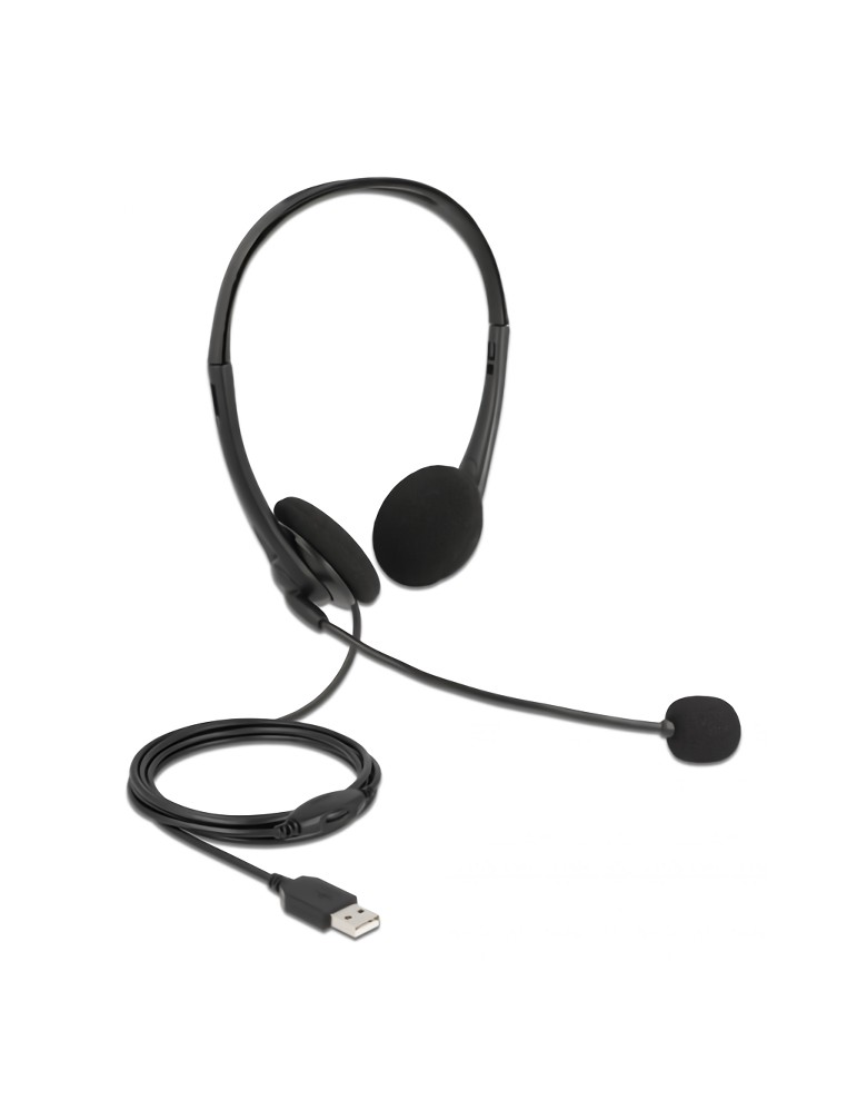 DELOCK headphones με μικρόφωνο 27179, stereo, USB, volume control, μαύρα