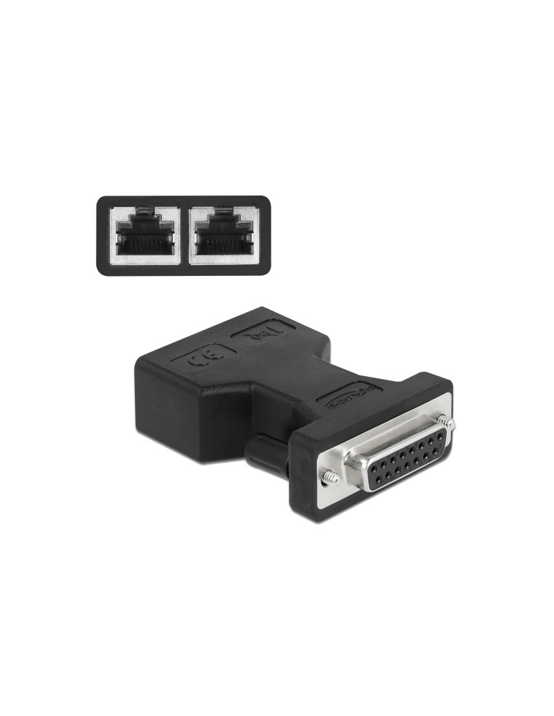 DELOCK αντάπτορας D-Sub 15 Pin σε 2x RJ45 66806, μαύρος