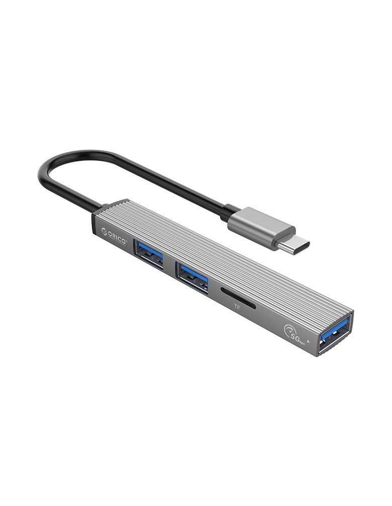 ORICO USB hub AH-12F με card reader, 4 θυρών, 5Gbps, USB-C σύνδεση, γκρι