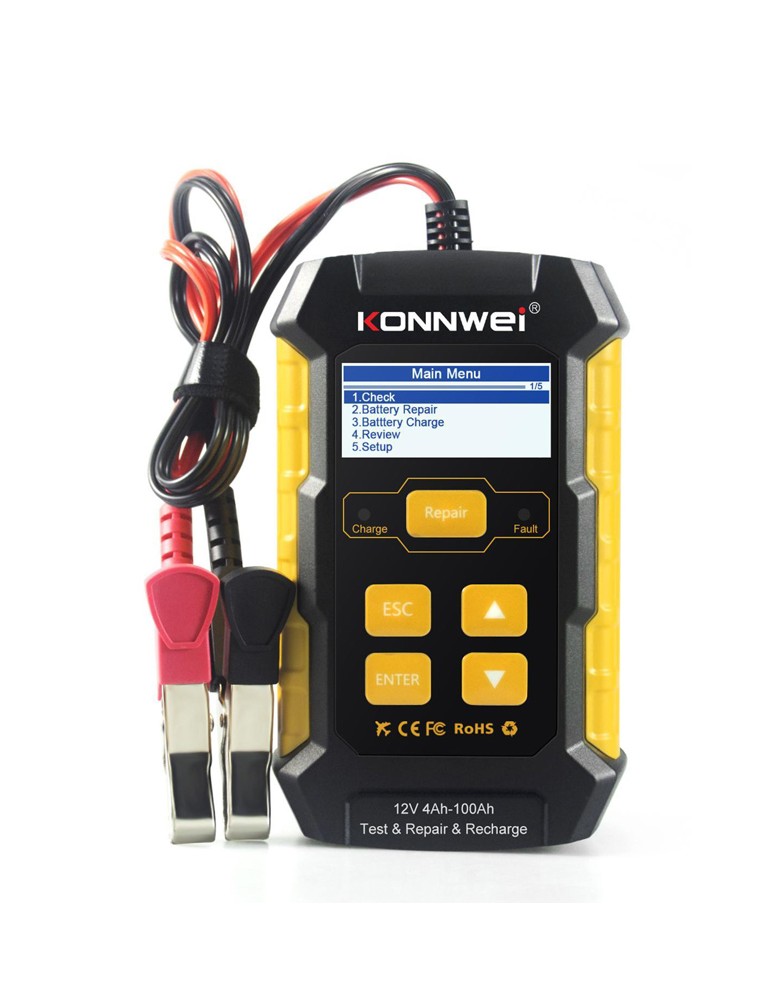 KONNWEI φορτιστής μπαταρίας αυτοκινήτου KW510 με tester, 12V