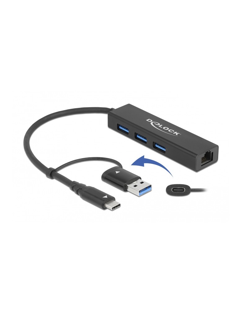 DELOCK docking station 64149, 4 θυρών, USB & USB-C σύνδεση, μαύρο