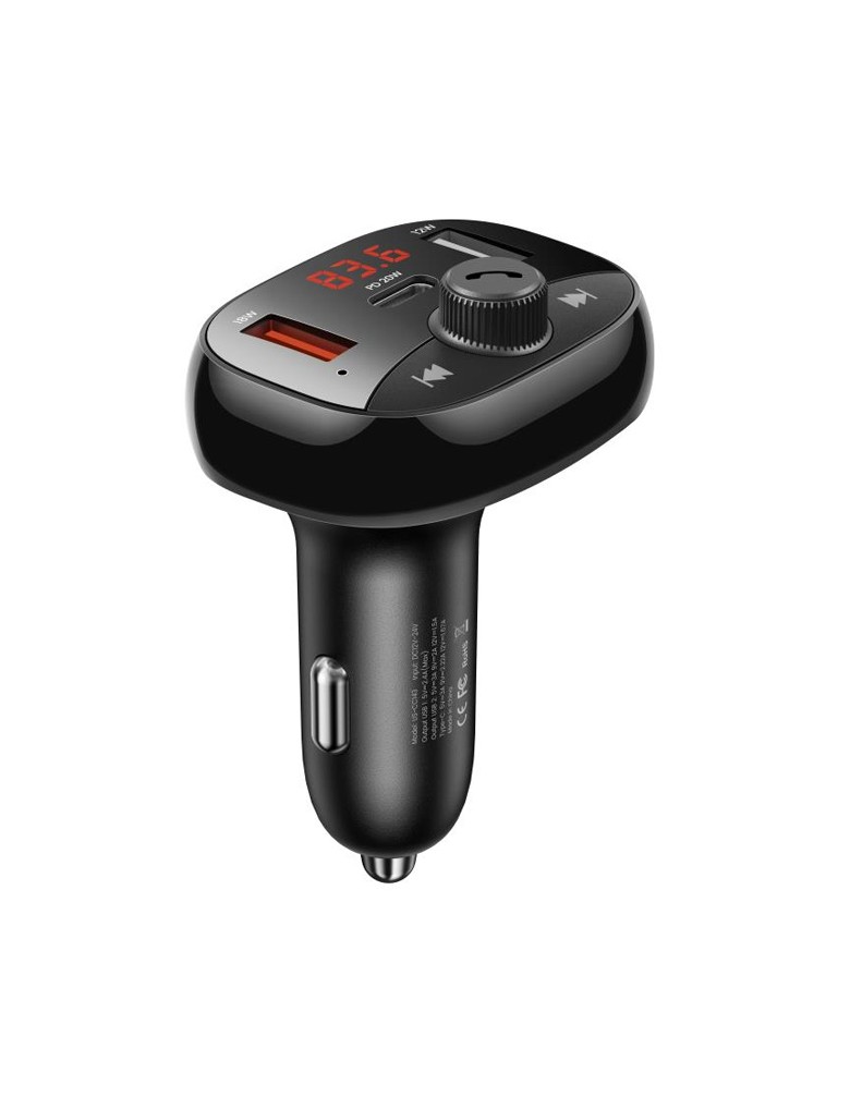 USAMS FM transmitter CC143, 2x USB/USB-C/micro SD, BT, οθόνη, 50W, μαύρο