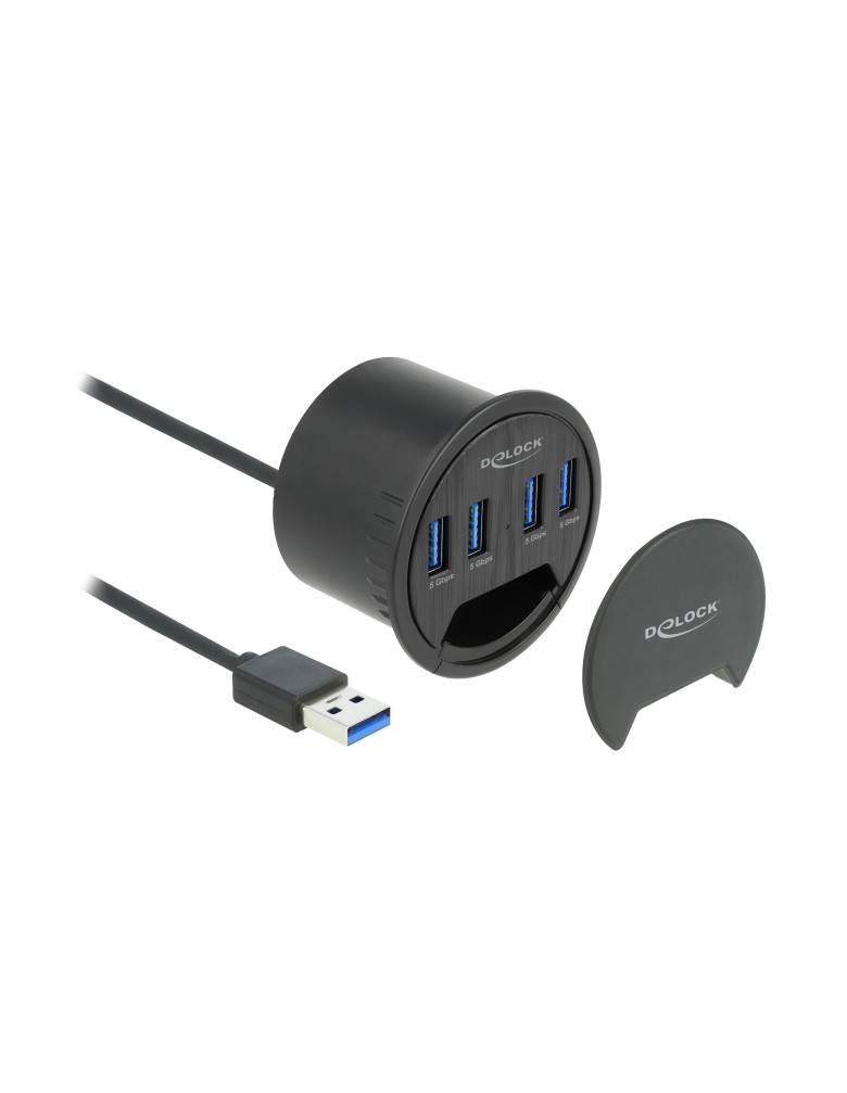 DELOCK USB hub 64153, 4x θυρών, 5Gbps, Φ60mm, USB σύνδεση, μαύρο