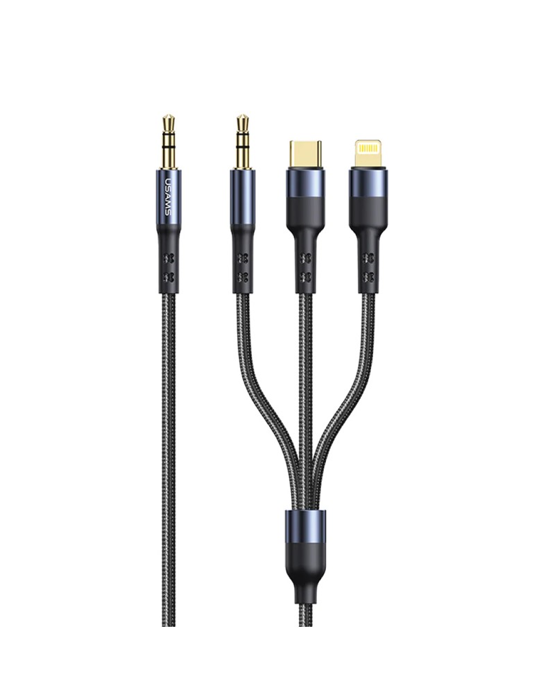 USAMS καλώδιο ήχου 3.5mm σε Lightning/USB-C/3.5mm US-SJ556, 1.2m, μαύρο