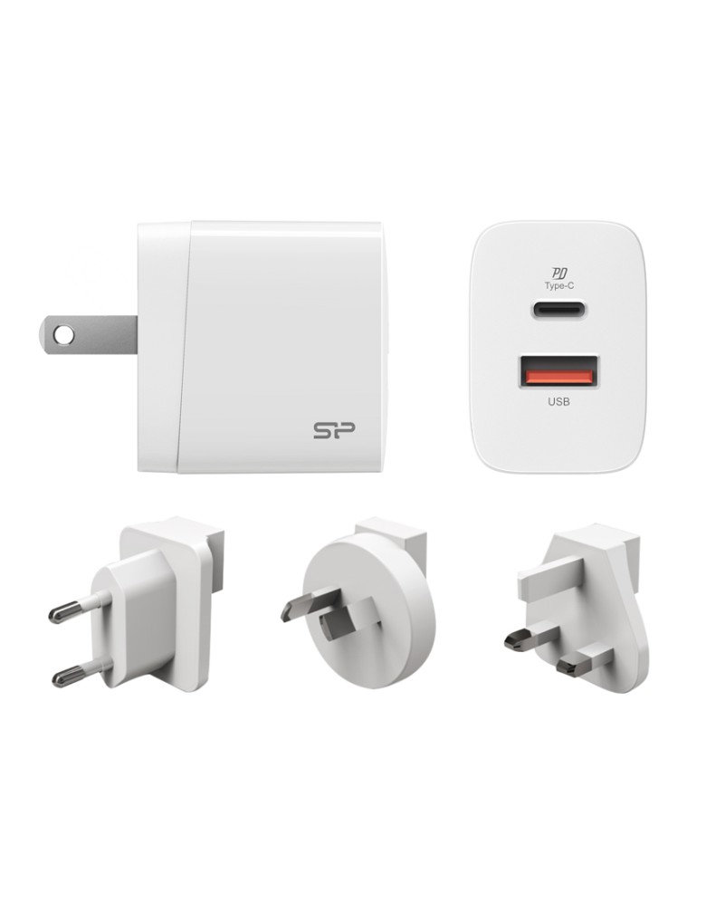 SILICON POWER φορτιστής τοίχου QM16, USB & USB-C 18W, UK/EU/AU/US, λευκό