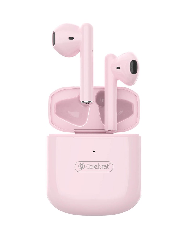 CELEBRAT earphones με θήκη φόρτισης W16, True Wireless, Φ13mm, ροζ