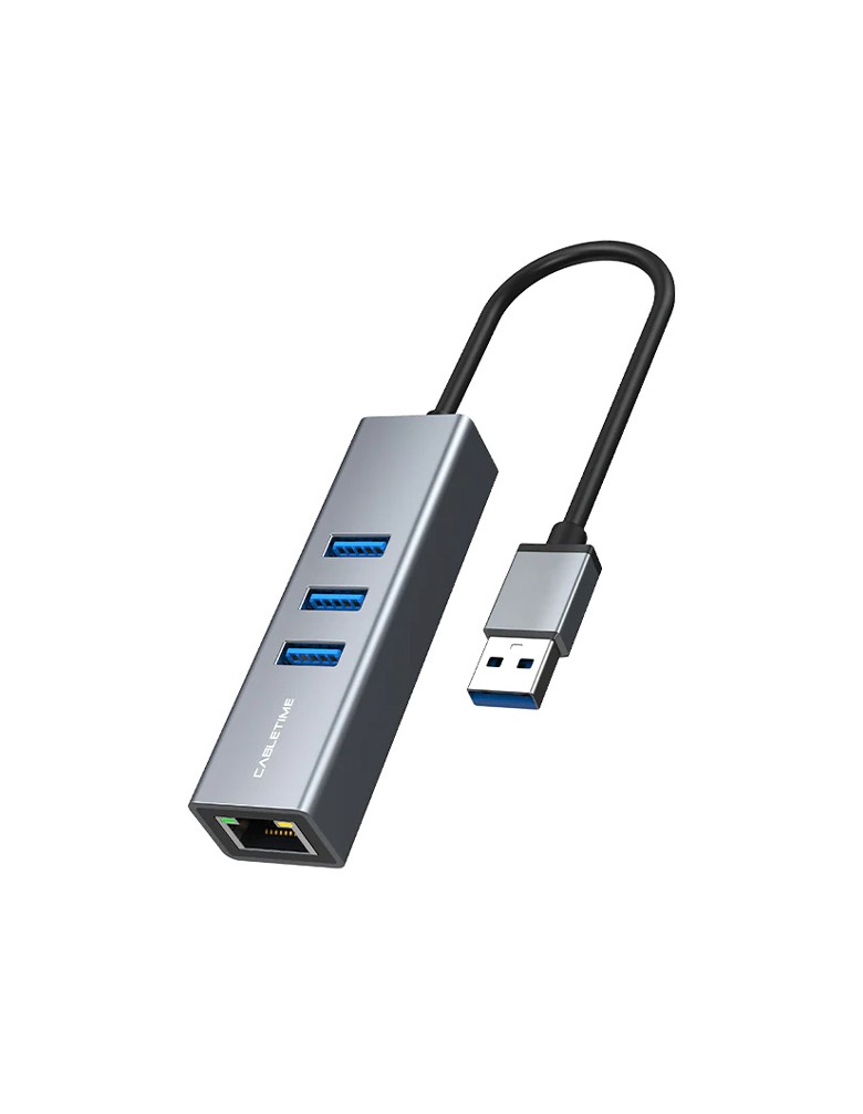 CABLETIME USB hub CT-AMLU3, RJ45 & 3x USB θύρες, 5Gbps, 1000Mbps, γκρι