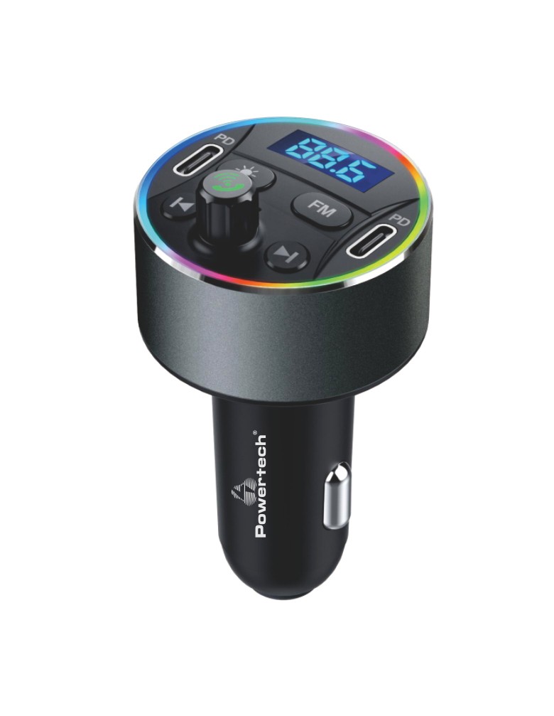 POWERTECH FM Transmitter & φορτιστής 40W PT-1027, οθόνη, RGB, Bluetooth