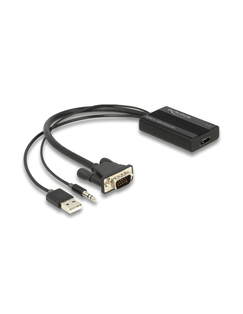 DELOCK αντάπτορας HDMI σε VGA & 3.5mm/USB 64172, 1080p, 25cm, μαύρος