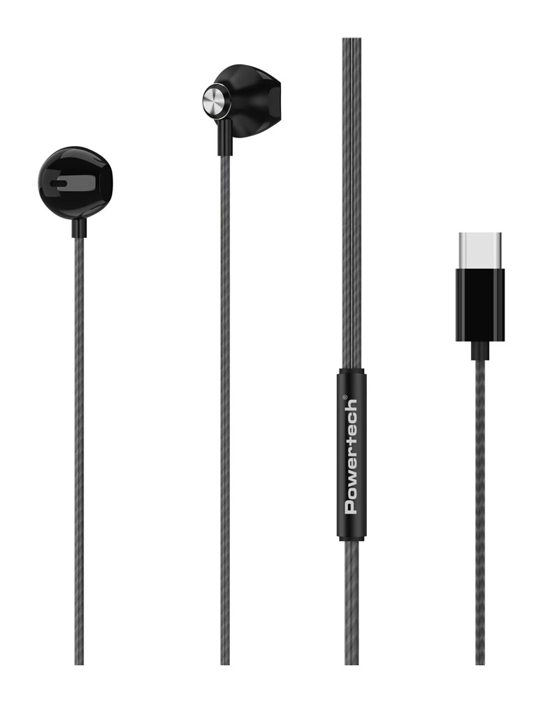 POWERTECH earphones με μικρόφωνο Prime, USB-C σύνδεση, 1.2m, μαύρα