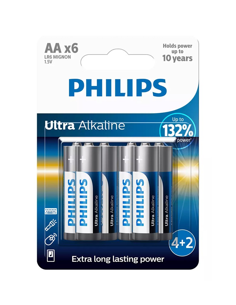 PHILIPS Ultra αλκαλικές μπαταρίες LR6E6BP/10, AA LR6 1.5V, 6τμχ