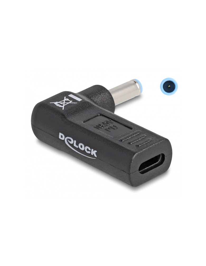 DELOCK αντάπτορας τροφοδοσίας 60004, USB-C σε HP 4.5x3mm, 90°, μαύρος